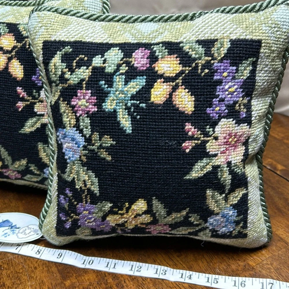Grannycore accent pillows 11”x11” NWT embroidered butterflies floral print nwt
